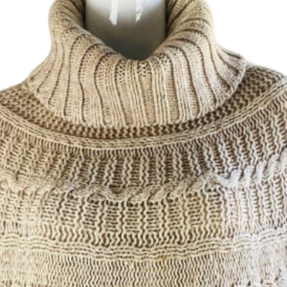 NWOT Luxury Italy Cocogio Taupe Cable Knit Cowl Neck Pullover Poncho Sweater - Picture 7 of 9